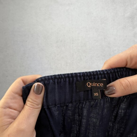 Quince Jumpsuit Womens XS Navy 100% Linen Wide Leg Tie Waist Pockets Square Neck - Picture 11 of 13